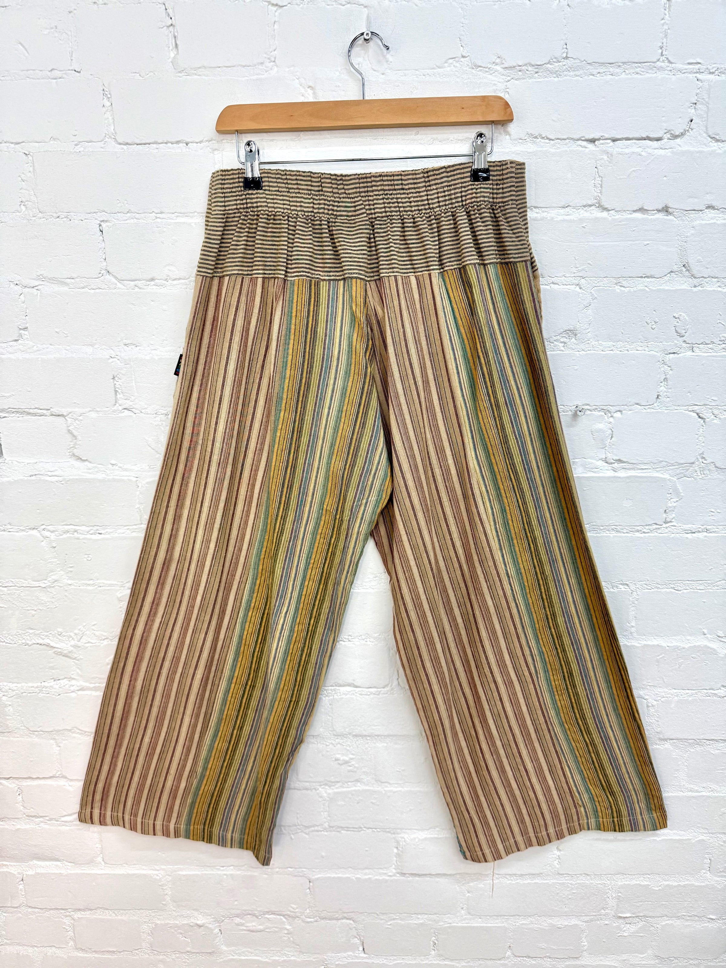 Embroidered Striped Cropped Wide Leg Trouser