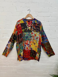 Rainbow Tie Dye Patchwork Lace Up Kurta