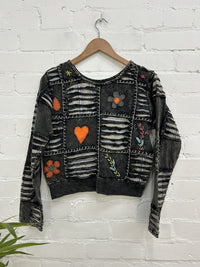 Slash and Flower Applique Cropped Top