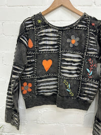 Slash and Flower Applique Cropped Top
