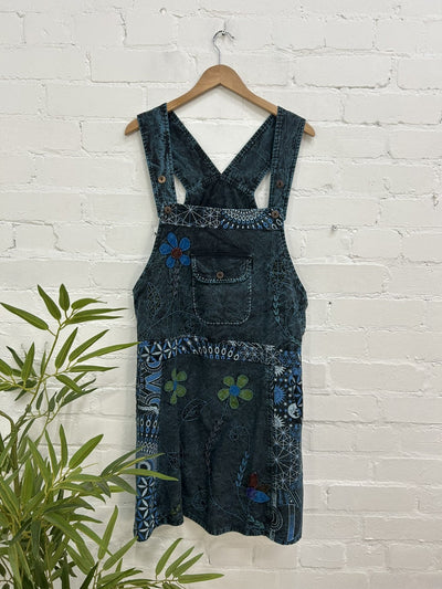Printed and Flower Dungaree Dress