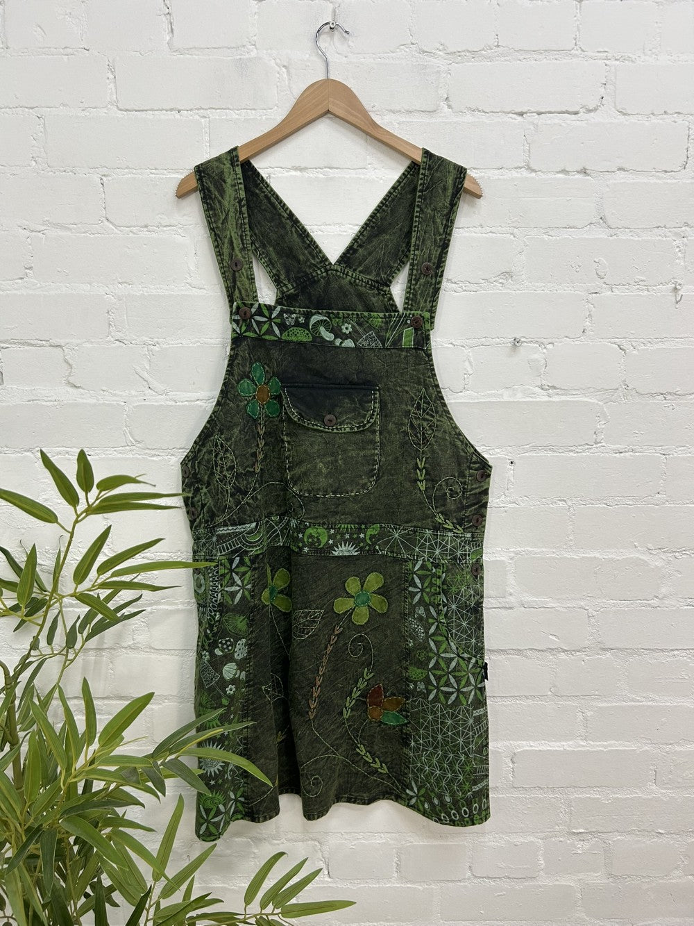 Printed and Flower Dungaree Dress