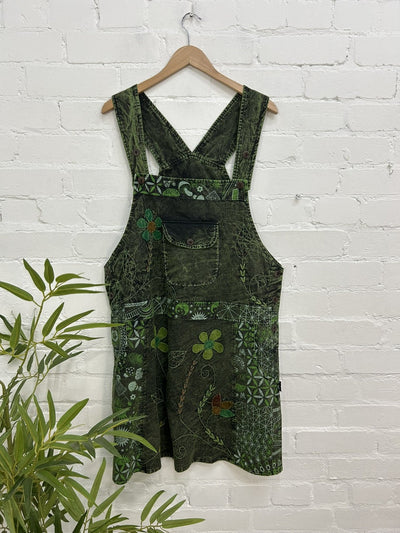 Printed and Flower Dungaree Dress