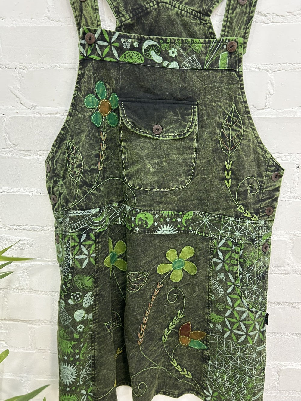 Printed and Flower Dungaree Dress
