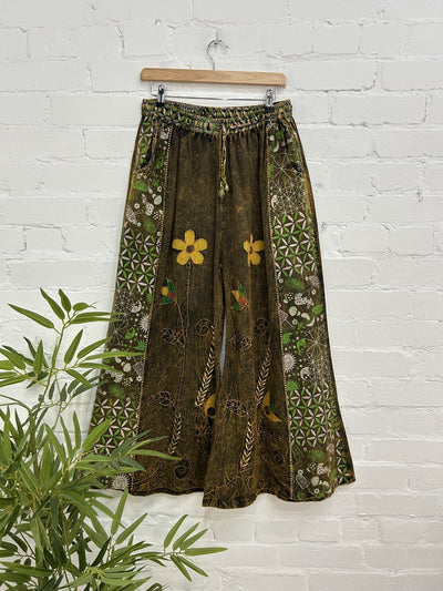 Printed and Flower Wide Leg Trousers