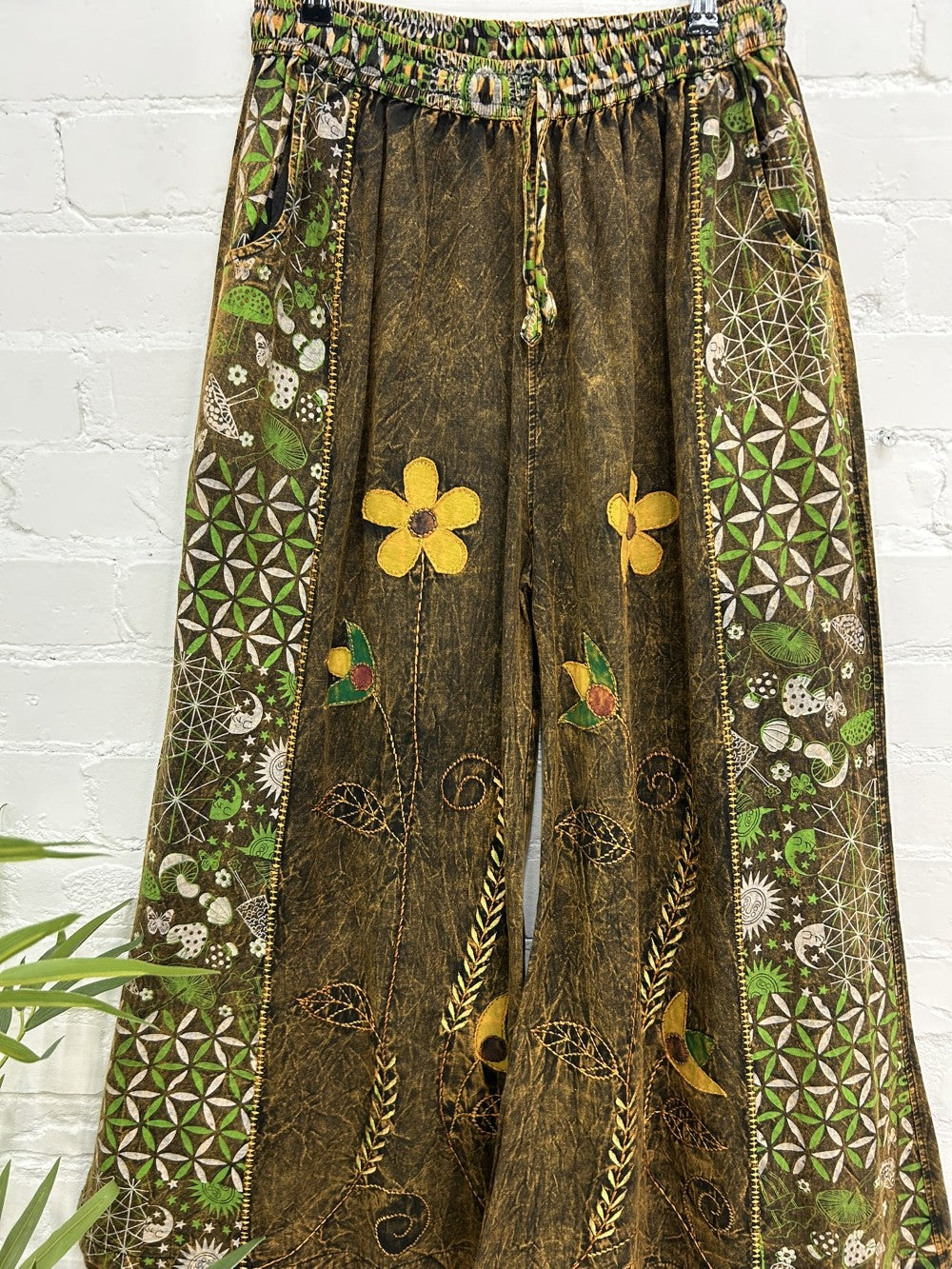 Printed and Flower Wide Leg Trousers