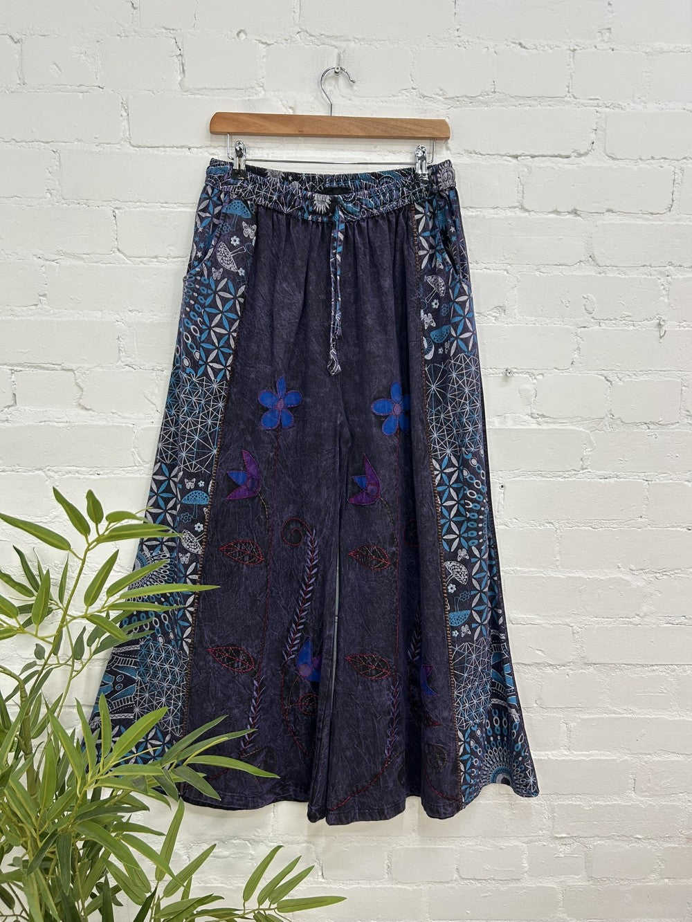 Printed and Flower Wide Leg Trousers