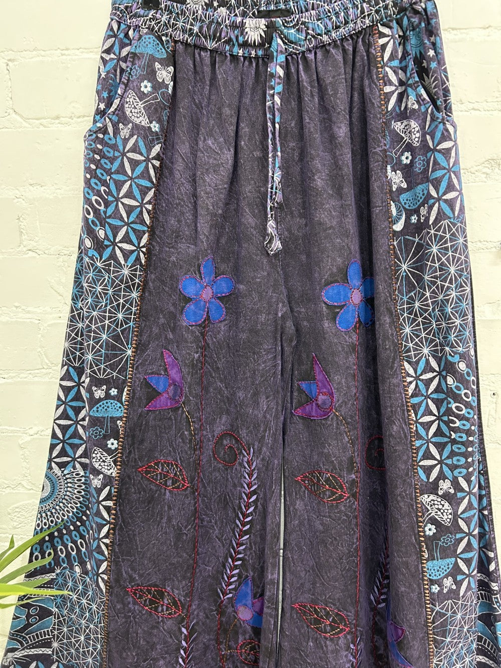 Printed and Flower Wide Leg Trousers