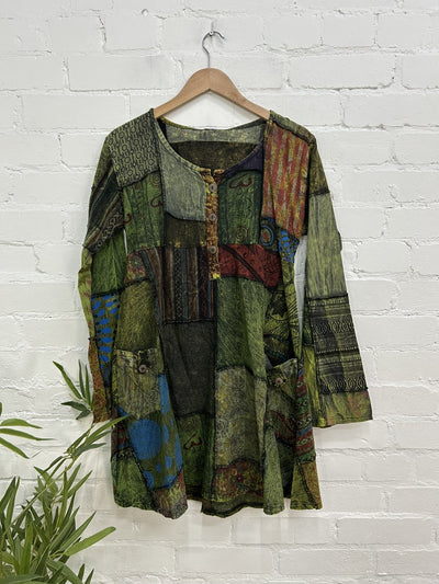 Mixed Patch Short Dress