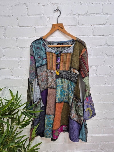 Mixed Patch Short Dress