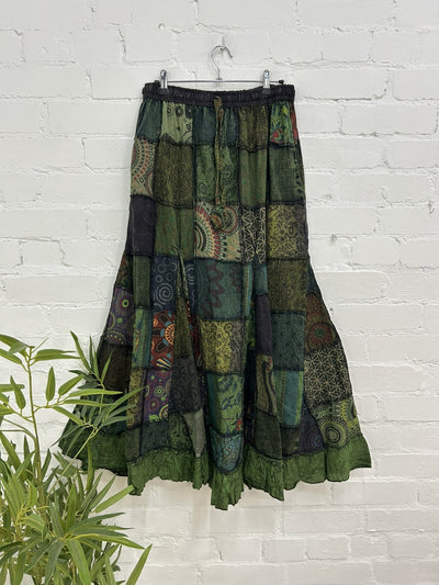 Long Mixed Patch Skirt