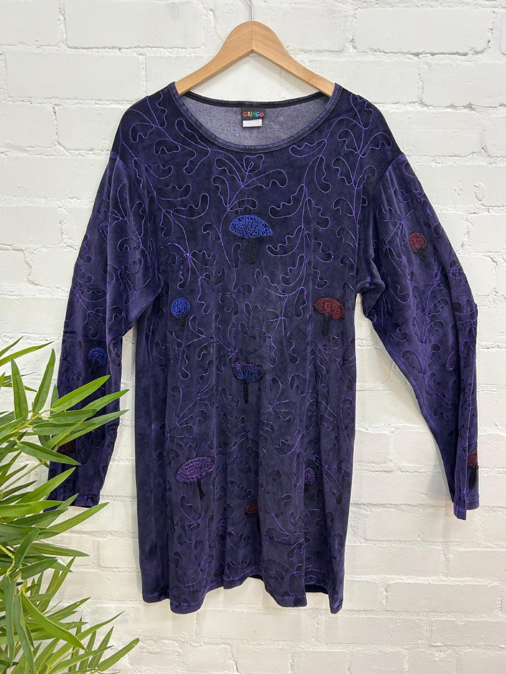 Velvet Mushroom Embroidery Dress