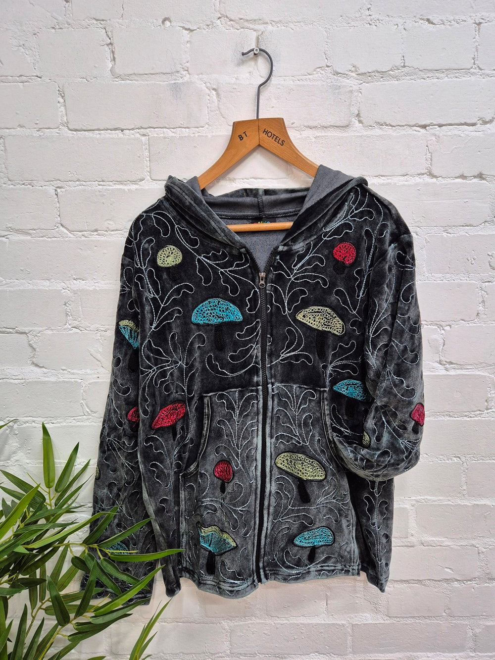 Velvet Mushroom Embroidery Hoodie