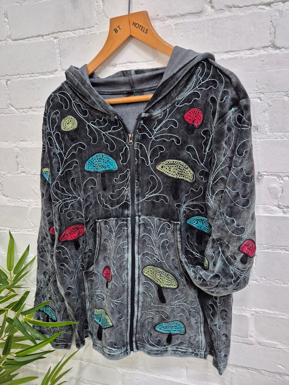 Velvet Mushroom Embroidery Hoodie