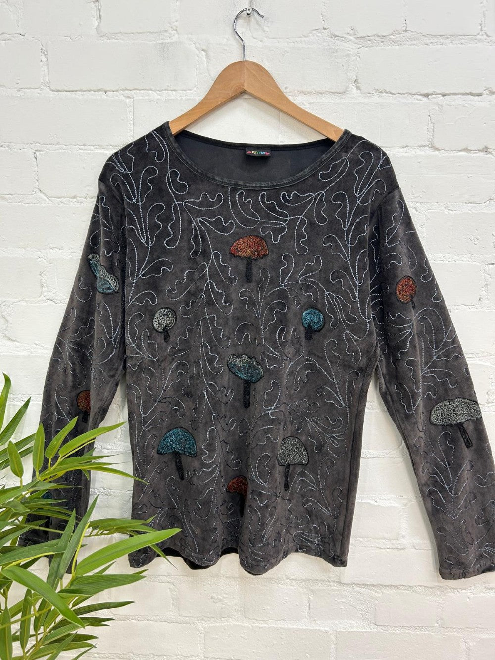 Velvet Mushroom Embroidery Top