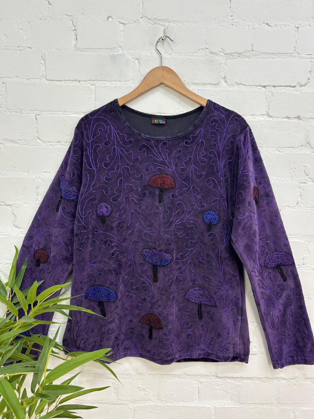 Velvet Mushroom Embroidery Top