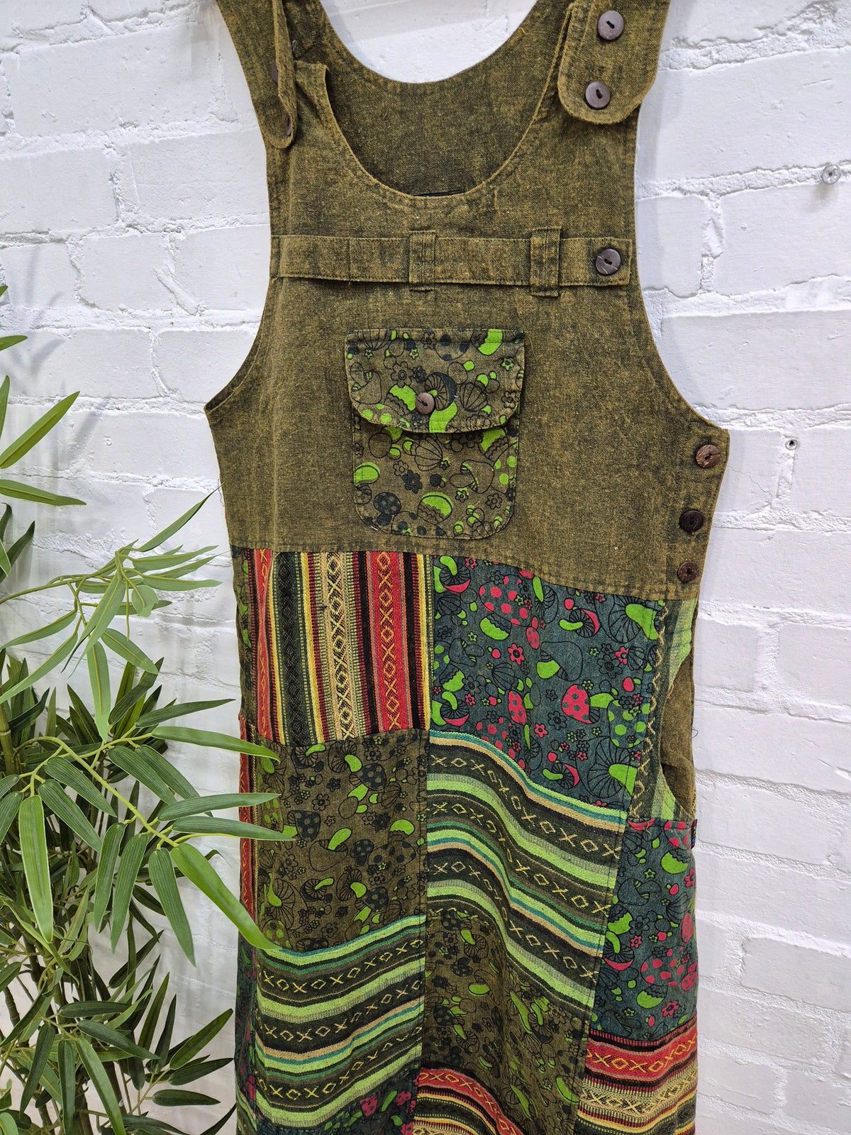 Patchwork Gheri Dungaree Dress