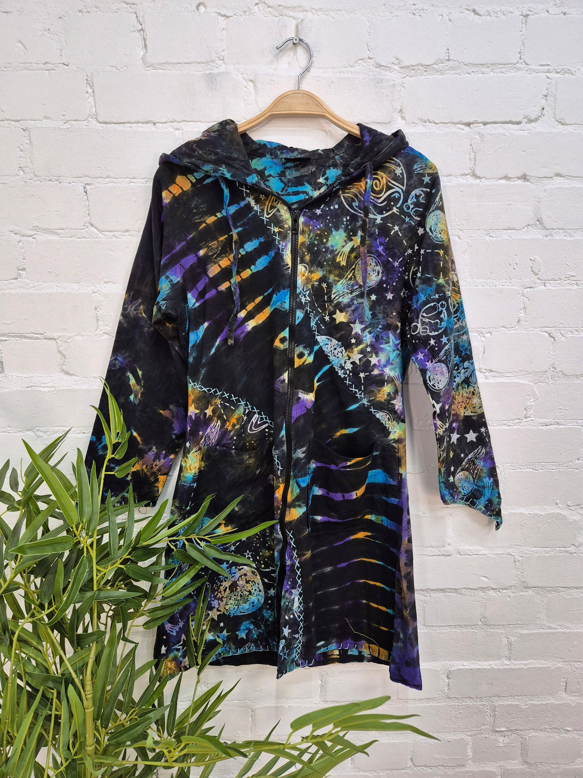 Celestial Tie Dye Long Hooded Jacket