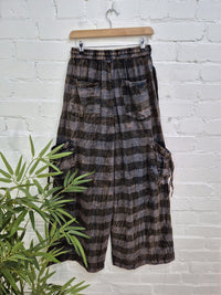 Brushed Cotton Checkered Wide Cargo Trousers