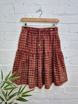 Brushed Cotton Checkered Midi Skirt