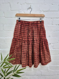 Brushed Cotton Checkered Midi Skirt