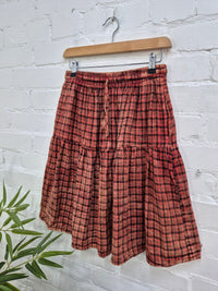 Brushed Cotton Checkered Midi Skirt