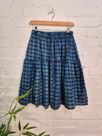 Cotton Checkered Midi Skirt