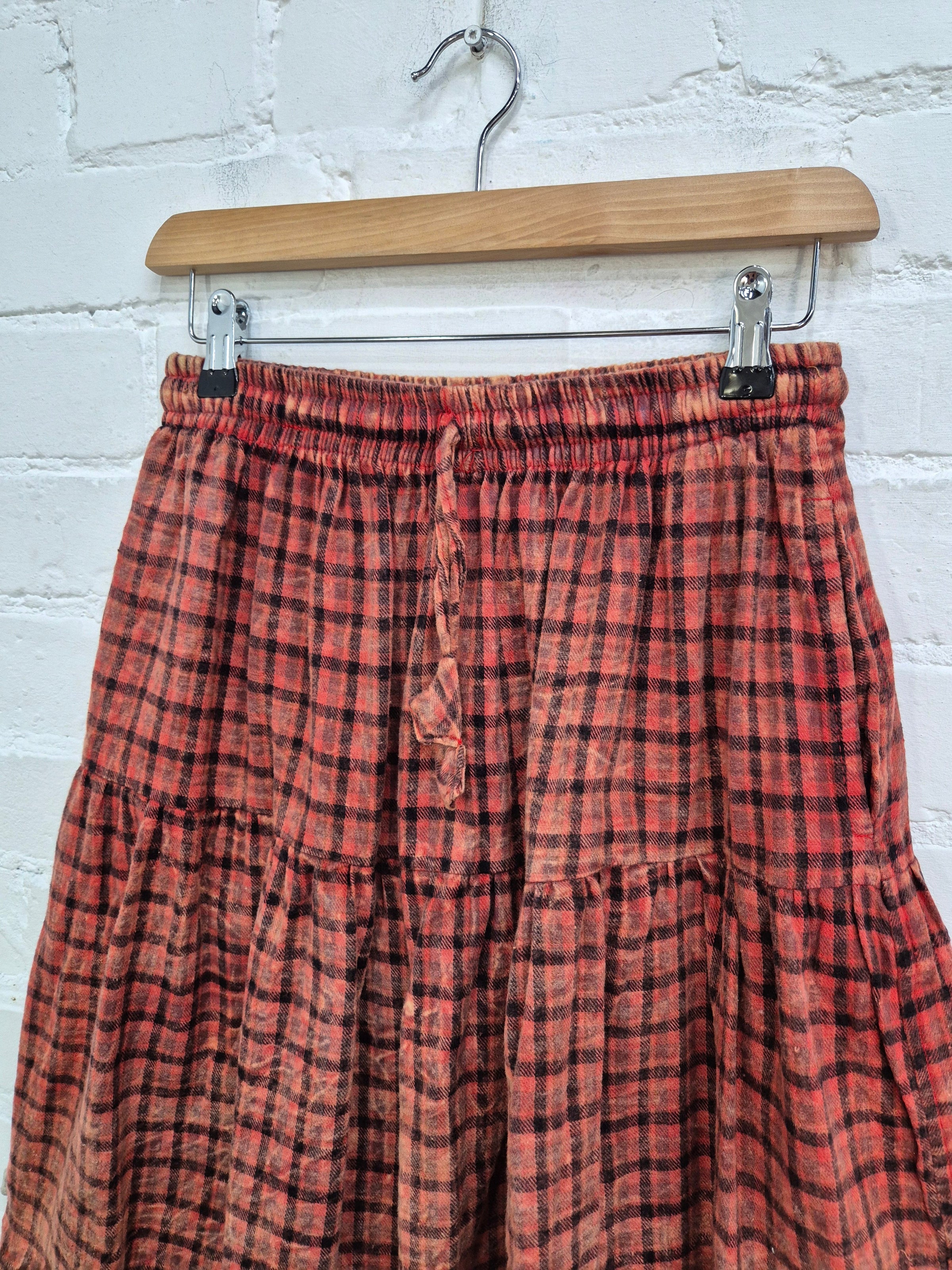 Brushed Cotton Checkered Midi Skirt