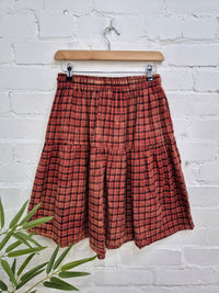 Brushed Cotton Checkered Midi Skirt