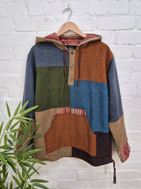 Mixed Patch Fleece Lined Hoodie