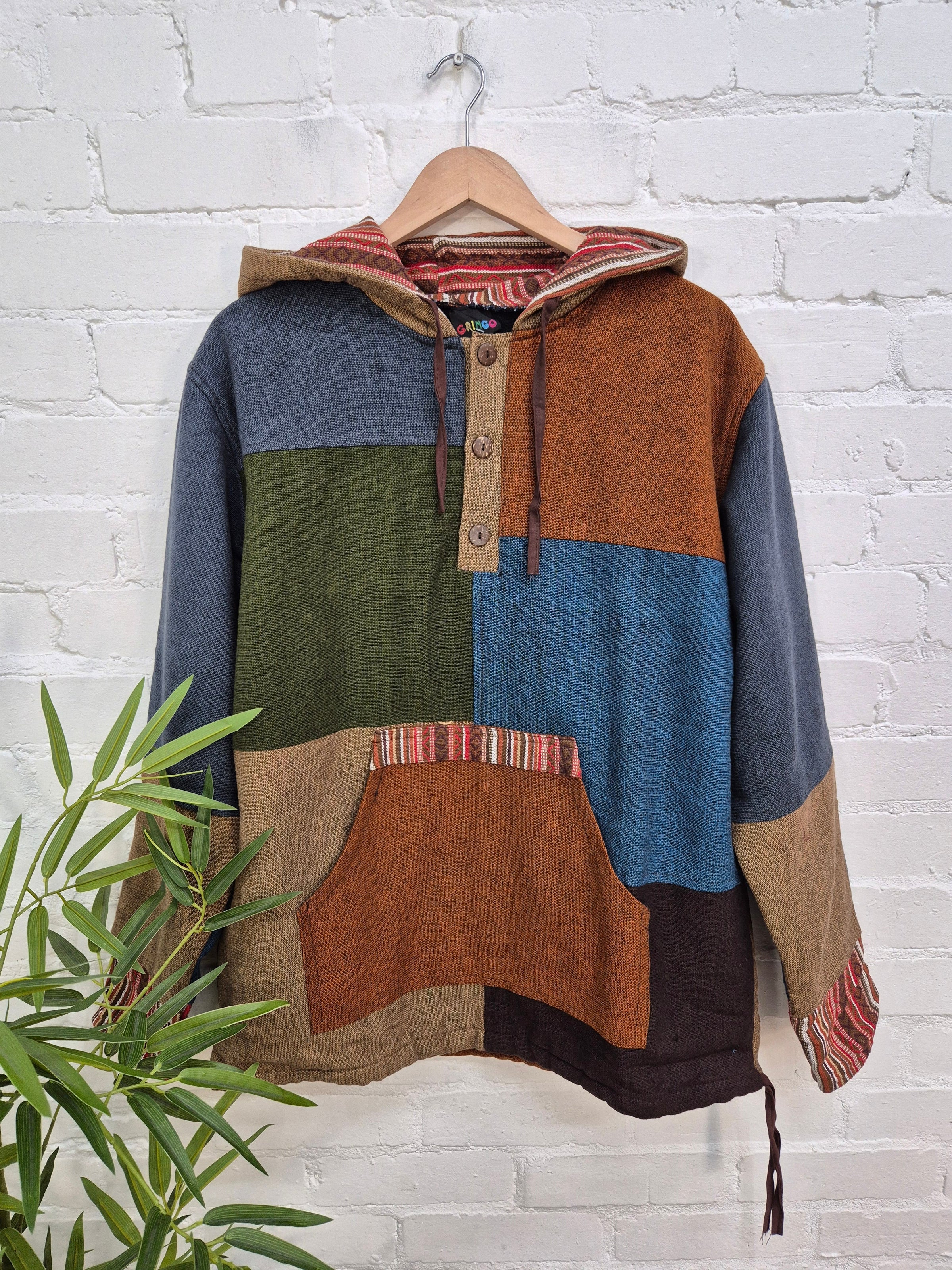 Mixed Patch Fleece Lined Hoodie