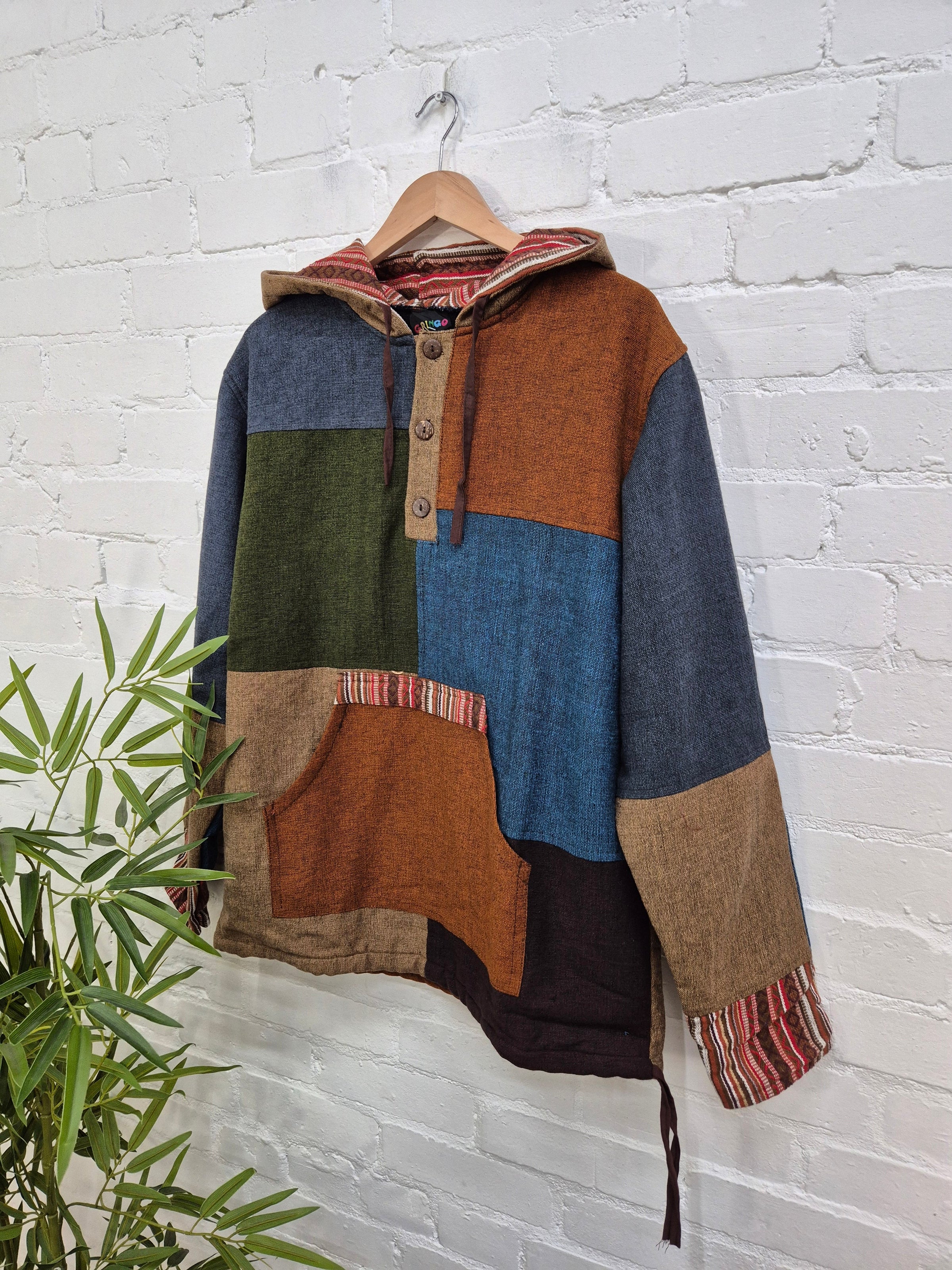 Mixed Patch Fleece Lined Hoodie