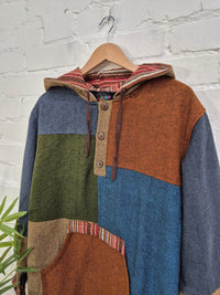 Mixed Patch Fleece Lined Hoodie
