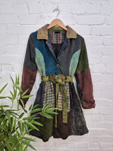 Mixed Patchwork Belted Coat
