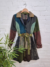 Mixed Patchwork Belted Coat