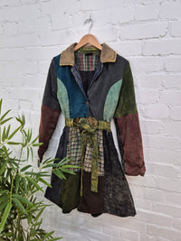 Mixed Patchwork Belted Coat