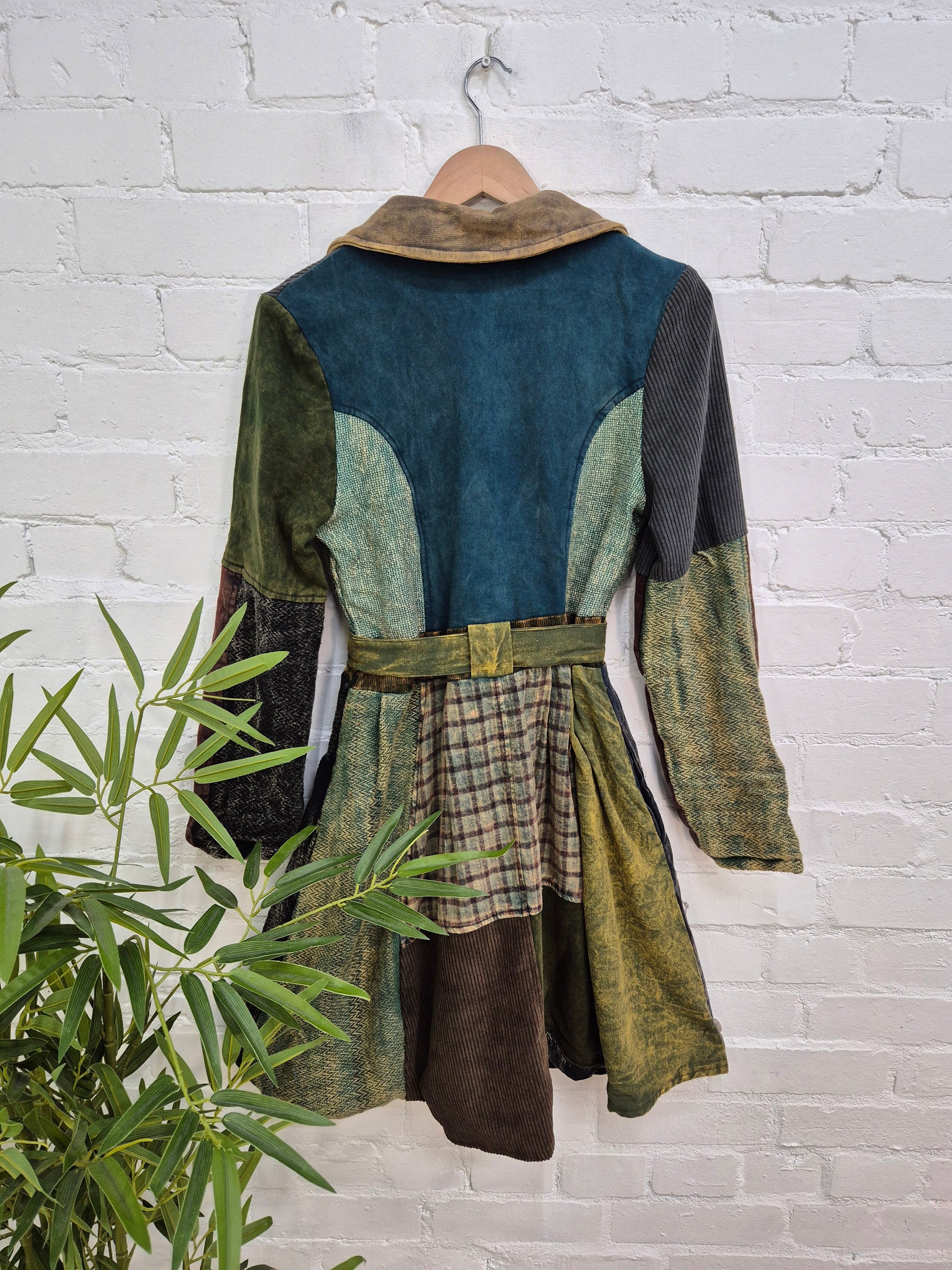 Mixed Patchwork Belted Coat