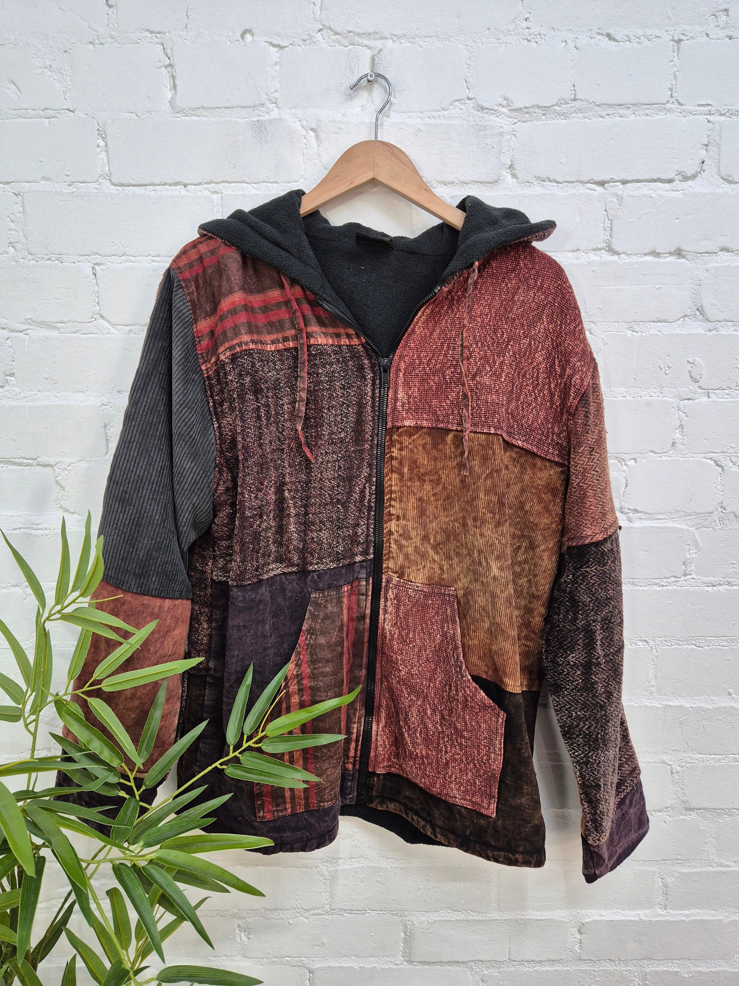 Mixed Patchwork Fleece Lined Jacket