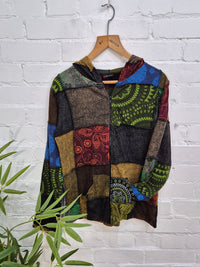 Patchwork Zip Hood Top