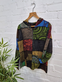 Patchwork Zip Hood Top
