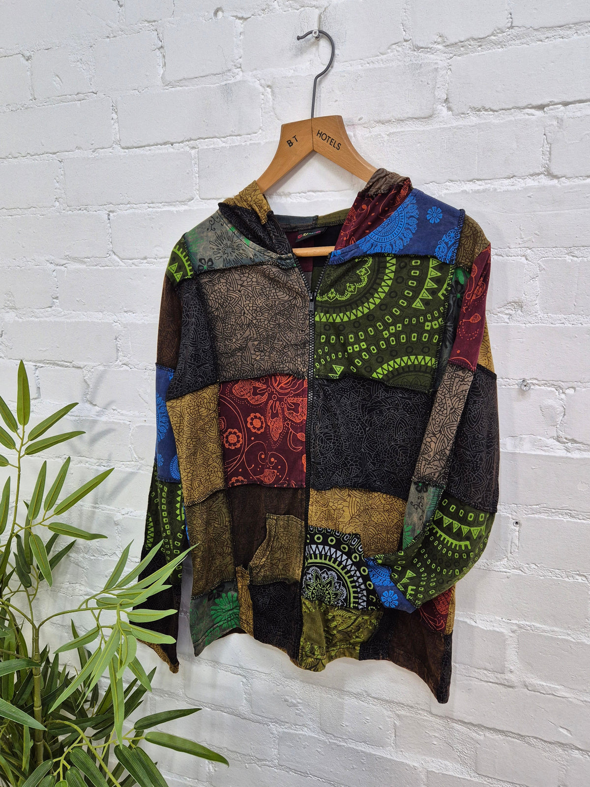 Patchwork Zip Hood Top