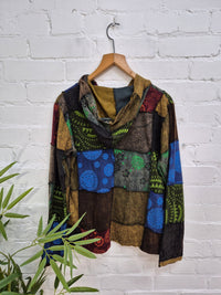 Patchwork Zip Hood Top