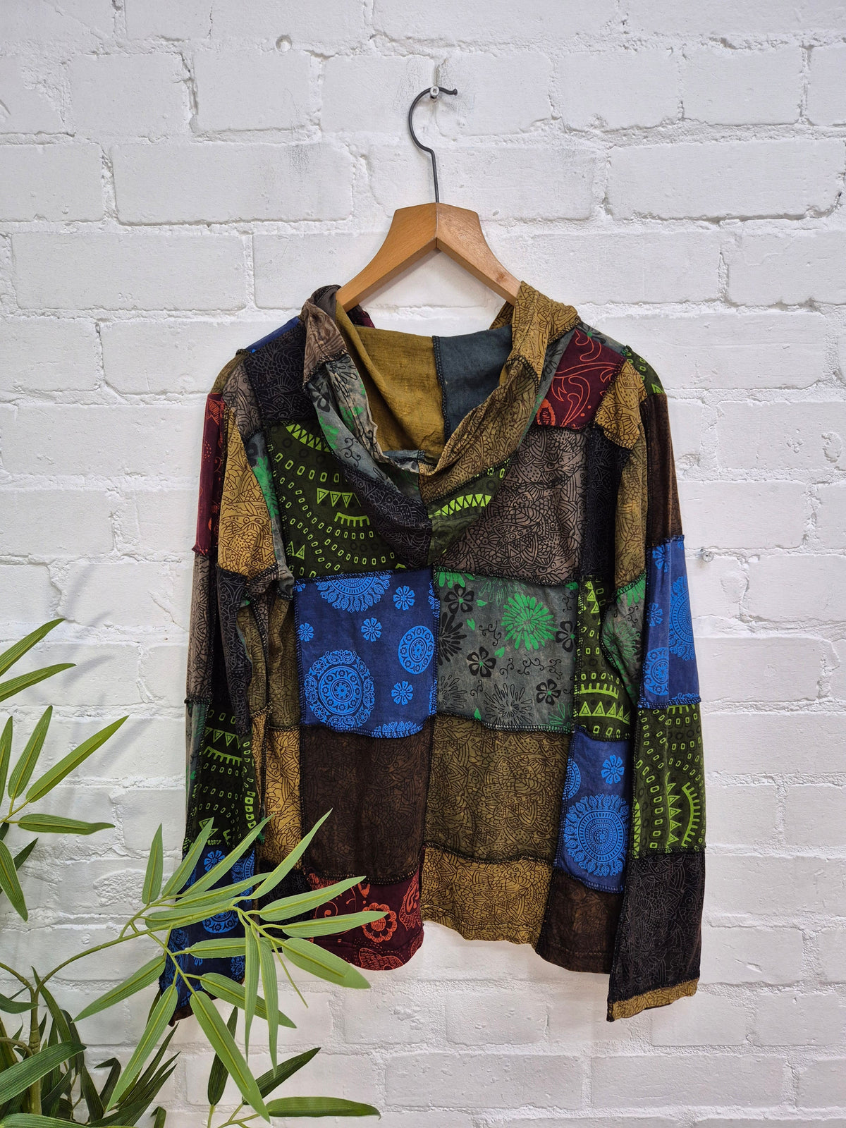 Patchwork Zip Hood Top