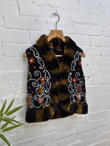 Velvet Embroidered Fur Trim Waistcoat