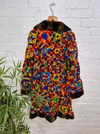 Knitted Fur Trim Long Jacket