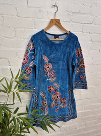 Velvet Embroidered Long Sleeve Dress