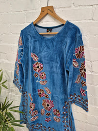Velvet Embroidered Long Sleeve Dress