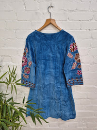 Velvet Embroidered Long Sleeve Dress