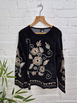 Velvet Embroidered Long Sleeve Top
