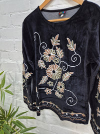Velvet Embroidered Long Sleeve Top